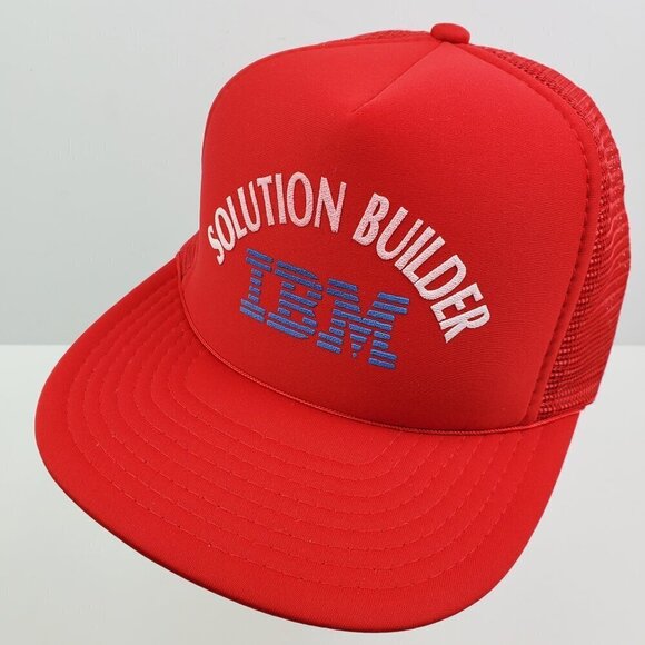 IBM Vintage Snapback Trucker Hat Solution Builder Corded Mesh Foam Cap Unworn - Picture 1 of 13